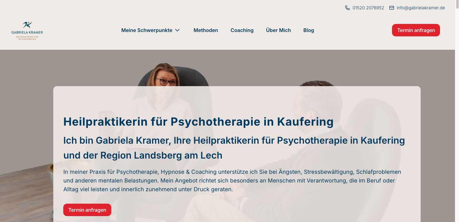 Screenshot der Webseite von Gabriela Kramer - Heilpraktikerin für Psychotherapie